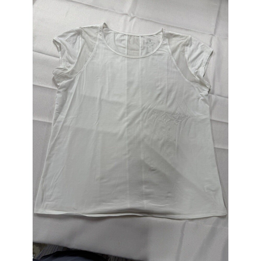 Athleta Breezy Tee White Mesh Panel Women’s L Short Sleeve Athletic Top